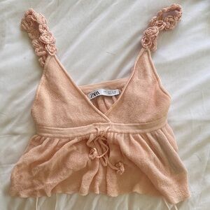 Zara Light Pink Knit Top with Lace Straps